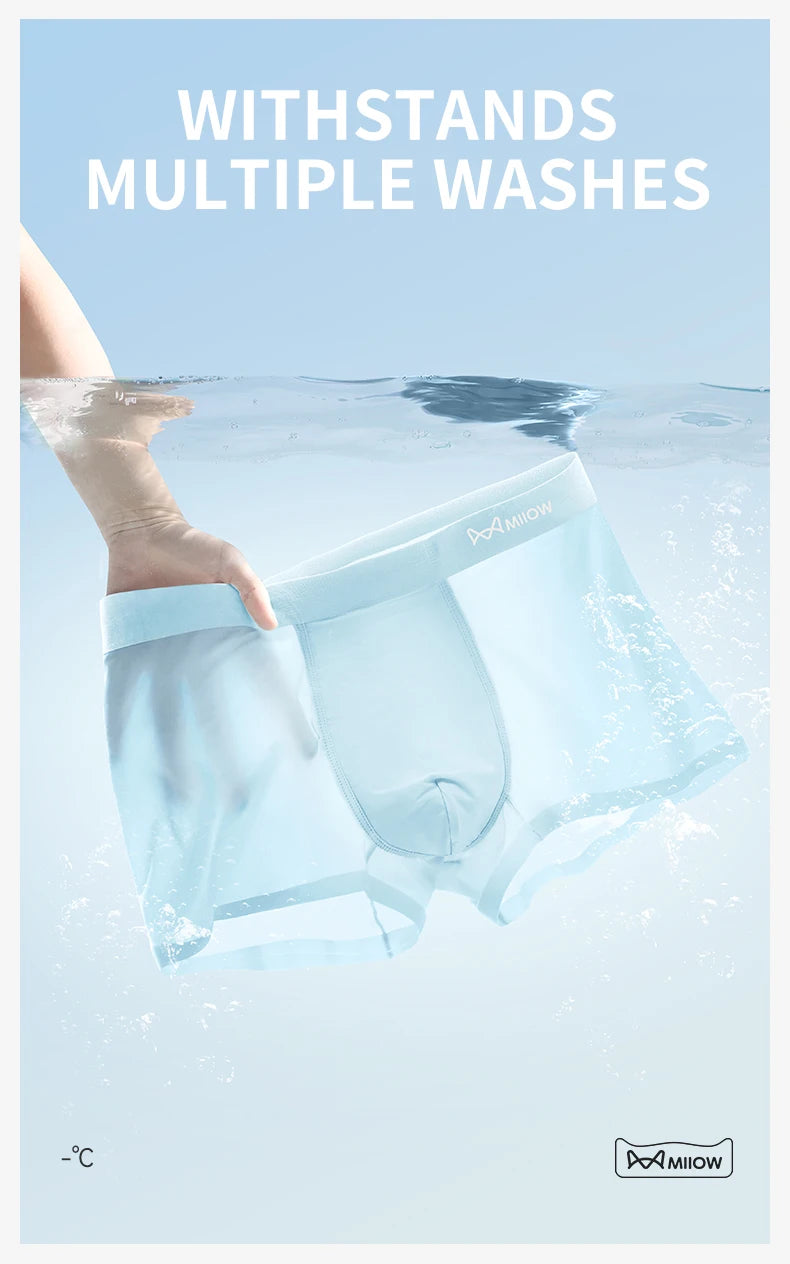 MiiOW 3Pcs Ice Silk Men Panties Mesh Breathable Mens Underpants 10A Antibacterial Crotch Men's Underwear Boxers Man Boxer Briefs