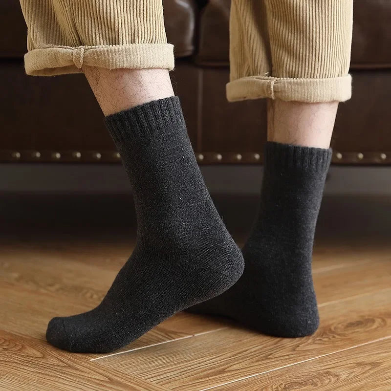 2Pairs/Men's Socks Super Thick Wool High Quality Merino Wool Socks Business Fall Winter Comfortable Mid-leg Socks Large Size Men