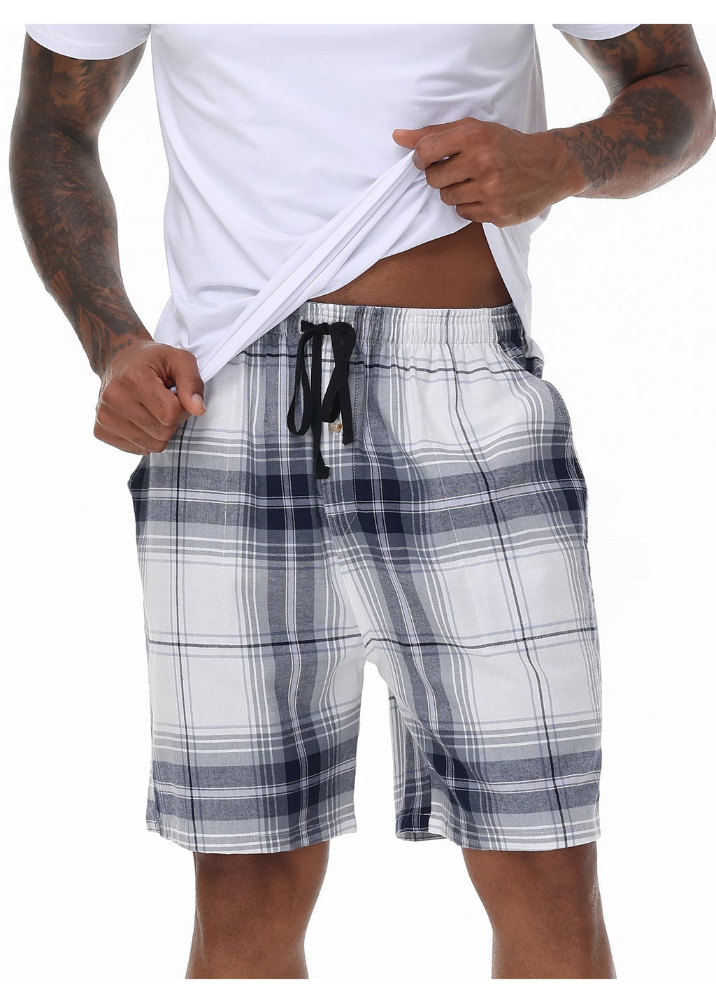 3Pcs Men's 100% Cotton Underwear Boxers Shorts Suit, Plaid Pajama Sleeping Bottoms Pants Suit, Elastic Waist Shorts Homewear